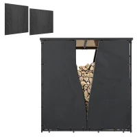 Outsunny Two Pieces Firewood Log Rack Covers, 600D Oxford Fabric Outdoor Log Storage Rack Cover Set, 5.7-Feet Log Protection Covers, Water, Dust and UV Protection, Black(m-11)