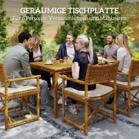 Outsunny Garden Table with Parasol Hole for 6 Person, Acacia Wood Rectangle Outdoor Dining Table with Slatted Tabletop for Patio, Balcony, 150 x 85 x 75 cm, naturalne drewno(m-4)