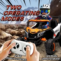 AIYAPLAY Samochód elektryczny dla dzieci 12V UTV z pilotem 2,4 GHz, 2 silniki, pojazd dla dzieci z łagodnym startem, systemem zawieszenia, światłami LED, muzyką, portem USB, 3-5 lat, pomarańczowy(m-4)