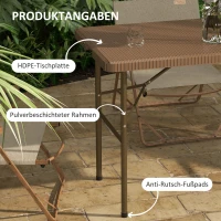 Outsunny Campingtisch Klapptisch mit Rattanoptik, Buffettisch für 4 Personen, Gartentisch für Balkon, Terrasse, bis 50 kg belastbar, HDPE, Braun, 122 x 60 x 73 cm(m-4)
