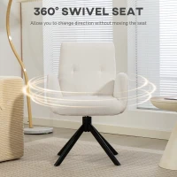 Fotel HOMCOM Obrotowy, Lounge z Podłokietnikami, Wełniano-Lniany, Nowoczesny, Tapicerowany z Pikowaniem, Nogi Stalowe, do Salonu, Sypialni, Kremowy(m-5)