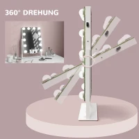 HOMCOM Lustro Hollywood z Oświetleniem LED, Kosmetyczne z 12 Lampami LED, 3 Kolory Światła, Obrotowe 360°, Port USB, 10x Zwiększenie, Uchwyt na Telefon, Sterowanie Dotykowe(m-9)