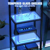 HOMCOM Lampa podłogowa LED do salonu, z możliwością ściemniania i szklanymi półkami, sterowana pilotem z synchronizacją muzyki, timerem, do sypialni, czarna(m-5)