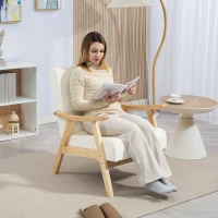 HOMCOM Nordic Accent Chair, Upholstered Velvet Armchair with Solid Wood Frame and Soft Thick Padded for Living Room, Bedroom, Cream White(m-6)