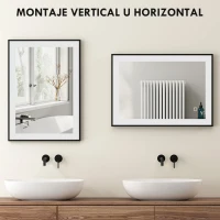 HOMCOM Espejo de Baño con Luz LED 70x50 cm con Iluminación Ajustable Función Antivaho Función de Memoria Negro(m-7)