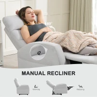 HOMCOM Fotel relaksacyjny, Fotel telewizyjny z funkcją leżenia, Tapicerowany fotel TV z podnóżkiem, Fotel wypoczynkowy w wyglądzie lnu do salonu, sypialni do 150 kg, Jasnoszary(m-4)