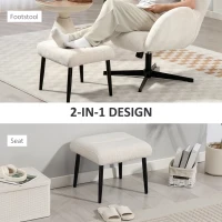 HOMCOM Taboret z miękką poduszką na stalowych nogach, taboret podnóżek z tkaniny chenille do sypialni, salonu, kolor kremowy(m-6)