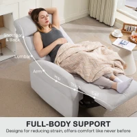 HOMCOM Fotel relaksacyjny, Fotel telewizyjny z funkcją leżenia, Tapicerowany fotel TV z podnóżkiem, Fotel wypoczynkowy w wyglądzie lnu do salonu, sypialni do 150 kg, Jasnoszary(m-6)