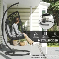 Outsunny Fotel wiszący z wikliny, fotel wiszący o wysokości 195 cm, kosz huśtawki do użytku wewnątrz i na zewnątrz, w zestawie stelaż, poduszka, wodoodporna pokrywa, do 150 kg, kolor ciemnoszary(m-5)