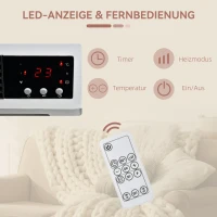 HOMCOM Grzejnik ścienny 2000W, ceramiczny z pilotem zdalnego sterowania, 2 tryby grzewcze, wyświetlacz LED, z timerem 12h, szybki grzejnik do salonu, sypialni, łazienki, biura(m-5)