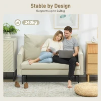 HOMCOM Sofa 2-osobowa 124 cm Mała Kanapa Grubo Wyściełana Sofa Polsterowa z Podłokietnikami, Wygląd Aksamitu, Pikowana Sofa do Salonu, Sypialni, Małego Pomieszczenia, Kremowy Biały(m-5)