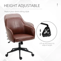 Krzesło biurowe Vinsetto z funkcją przechylenia, kółkami, krzesło biurowe z wyglądem skóry ekologicznej, 83-91 cm regulowana wysokość, obrotowe krzesło do salonu, maksymalne obciążenie 120 kg, Brązowy(m-4)