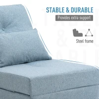 HOMCOM Fotel podłogowy 2 w 1 z regulowanym oparciem, sofa z ozdobną poduszką, poduszka do siedzenia dla salonu, sypialni, len, błękit nieba(m-5)