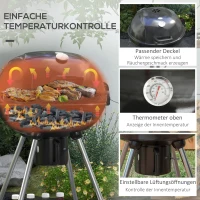 Outsunny Grill węglowy, grill ogrodowy z rusztem, kółkami, półką, tacką na popiół, wbudowanym termometrem do BBQ Metal Czarny 55 x 65 x 89 cm(m-5)