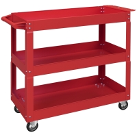 Wózek warsztatowy DURHAND z 3 poziomami, pusty wózek narzędziowy, wózek transportowy z bocznym uchwytem, 4 koła, do 150 kg, Stal, 83 x 35,3 x 76 cm, Czerwony