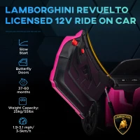 AIYAPLAY Lamborghini Revuelto Licensed Kids Electric Car with Butterfly Doors, 12V Ride on Car with Training Wheels, Suspension, Remote Control, LED Lights Music Horn, for 3-5 Years Pink(m-4)
