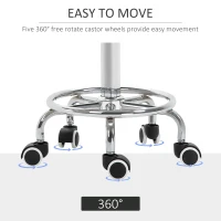 Vinsetto Obrotowy taboret na kółkach z regulacją wysokości i podnóżkiem, Czarny Sztuczna skóra Ø42 x 50-64cm(m-7)
