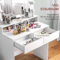 Toaletka HOMCOM z oświetleniem LED, toaletka z lustrem, regulowana jasność, kosmetyczka z 2 szufladami, otwarte półki, do sypialni, biała(m-5)