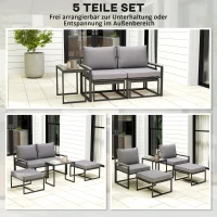 Zestaw mebli ogrodowych Outsunny dla 2 osób, stalowy, odporny na warunki pogodowe, z 2 fotelami, poduszkami i stolikiem pomocniczym, pufy, komplet do siedzenia na zewnątrz, meble tarasowe, idealne do ogrodu, tarasu i balkonu, szary(m-9)