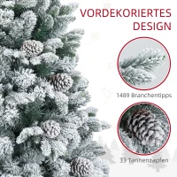 HOMCOM 6ft Artificial Flocked Christmas Tree with 1489 Snow Tips, Pinecones, Metal Stand, Hinged Xmas Tree for Home Office Holiday, Green(m-5)