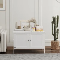 PawHut Cat Litter Box Enclosure, Elevated Design Litter Box Furniture with Double Doors and Side Entrance, Indoor Kitty House Hidden Washroom Toilet for Living Room, White(m-9)