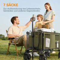 Outsunny Wózek Składany, Wózek Ręczny do Transportu z Regulowanym Uchwytem, Wózek Plażowy z Kieszeniami, Wózek Ogrodowy z Szerokimi Obracającymi się Kołami, do 120 kg nośności, Zielony(m-8)