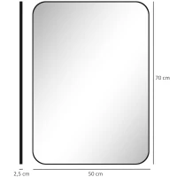 HOMCOM Lustro łazienkowe 50 x 70 cm, Lustro ścienne z folią ochronną przed rozpryskiem i metalową ramą, Prostokątne lustro łazienkowe z zaokrąglonymi rogami, Montaż poziomy lub pionowy, Czarne(m-3)