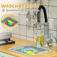 AIYAPLAY Kuchnia dziecięca, kuchnia do zabawy z tablicą, okap kuchenny, kostkarka do lodu, kuchenka mikrofalowa, piekarnik, lodówka, realistyczne efekty świetlne i dźwiękowe, przybory kuchenne, od 3(m-9)