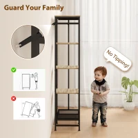 HOMCOM Freestanding Coat Rack Stand, Modern Hall Tree with Clothes Rail, Mesh Shoe Rack and Metal Frame for Hallway, Living Room, Bedroom, Oak and Black(m-6)