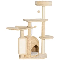 PawHut 44" Cat Tree, Cat Tower for Indoor Cats with Sisal Scratching Posts, Cat Condo, Hammock, Cat Bed, Platforms, Toy Balls, Cat Activity Centre, Beige(m-1)