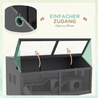 PawHut Klatka dla chomików z drewna, 100cm Domek dla gryzoni, Klatka dla małych zwierząt z mostkiem wiszącym, drabinkami, otwieranym dachem, domkiem, Ciemnoszary(m-5)