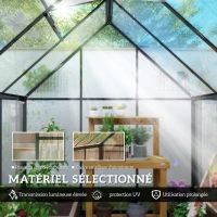 Outsunny Serre de jardin en aluminium polycarbonate, serre avec fenêtre réglable porte battante résistant intempéries transparent(m-5)