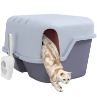 PawHut Cat Litter Box, Covered Litter Box with Lid, Scoop, Easy to Clean & Lockable Openable Cover, Kitty Litter Box for Indoor Cats, Purple(m-11)