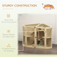 PawHut Wooden Hamster Cage, 4 Tier Mouse Cage with Feeder, Seesaw, Ramp, Huts, for Dwarf, Syrian Hamster, Gerbils, 115 x 69.5 x 79cm(m-6)