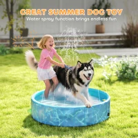 PawHut Składany Basen dla Psów z Fontanną i Poduszką Wodną Ø120 x 30 cm Antypoślizgowy Basen dla Zwierząt(m-5)