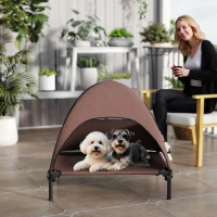 PawHut Elevated Dog Bed with Removable Canopy, Pet Bed with Storage Bag for Indoor Outdoor, for Small Medium Dogs, 76 x 61 x 71 cm, Coffee(m-8)