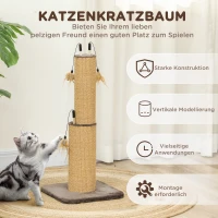 PawHut 2 in 1 Cat Scratching Post, 78cm Tall Cat Scratch Post with 3 Toy Feathers, Cat Scratcher Post for Indoor Cats and Kittens, Brown(m-5)