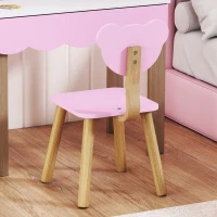 AIYAPLAY Two-Piece Kids Vanity Table Set with Mirror and Stool, Bear-Shaped Makeup Dressing Table Set with Drawer for Toddlers Ages 3-8 Years, Pink(m-9)