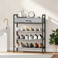 HOMCOM Regał na Buty, 4 Poziomy, Metalowy Stojak z Szufladą, Szary, 70 x 30 x 87,6 cm(m-7)