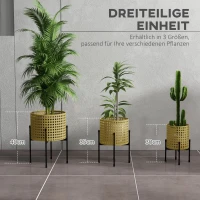 Zestaw 3 stojaków na rośliny, stal złota, rattanowy wygląd(m-4)