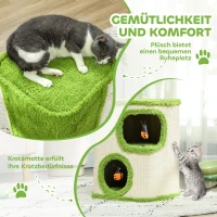 PawHut 52cm Cat Barrel Tower, 2 Story Cat Condo with Sisal Scratching Pad, Toy Ladybugs, Barrel Shaped Cat House Covered in Soft Plush, Green(m-5)