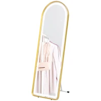 HOMCOM Arched Full Length Mirror with LED Lights, 152 x 50cm Floor Mirror, Free Standing, Wall Mount or Leaning, Dimmable Full Body Mirror with 3 Colour Lighting, Memory Function for Bedroom, Plug-in(m-10)