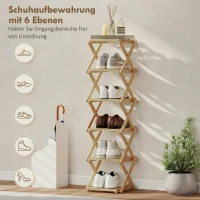 HOMCOM Schuhregal, klappbar Schuhständer mit 6 Ebenen aus Bambus, für max. 9 Paar Schuhe, 30 x 29 x 108 cm, Natur(m-5)