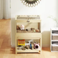PawHut Hamster Cage, Elevated Design Rat Cage with Openable Top & Transparent Acrylic Windows, Storage Board, for Dwarf Hamster, Gerbil, Natural Wood(m-9)