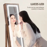 HOMCOM Espejo Joyero con Luces LED Inclinado en 3 Ángulos Cierre Magnético Cerradura con 2 Llaves Marrón Rústico(m-5)