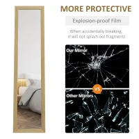 HOMCOM Lustro stojące z ramą, lustro do pełnego ciała ze stojakiem, lustro na ścianę, lusterko do garderoby dla sypialni, korytarza, aluminiowe, dąb, 37 x 157 cm(m-7)