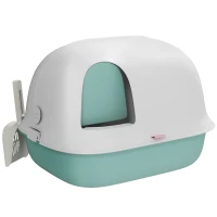 PawHut Cat Litter Box with Lid, Cat Litter Tray with Internal Channel, Door, Front Opening, Scoop, Easy Clean Hooded Cat Litter Box, Green(m-1)