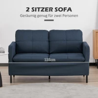 Sofa 2-osobowe, len, stalowe nogi, ciemnoniebieskie(m-4)