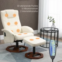 HOMCOM Fotel masujący z podnóżkiem, leżanka z funkcją masażu, 360° obrotowy fotel telewizyjny, skóra ekologiczna kremowa + brązowa 73 x 83 x 106 cm(m-4)