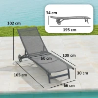 Leżak ogrodowy z kółkami, regulowane oparcie, aluminiowy(m-3)